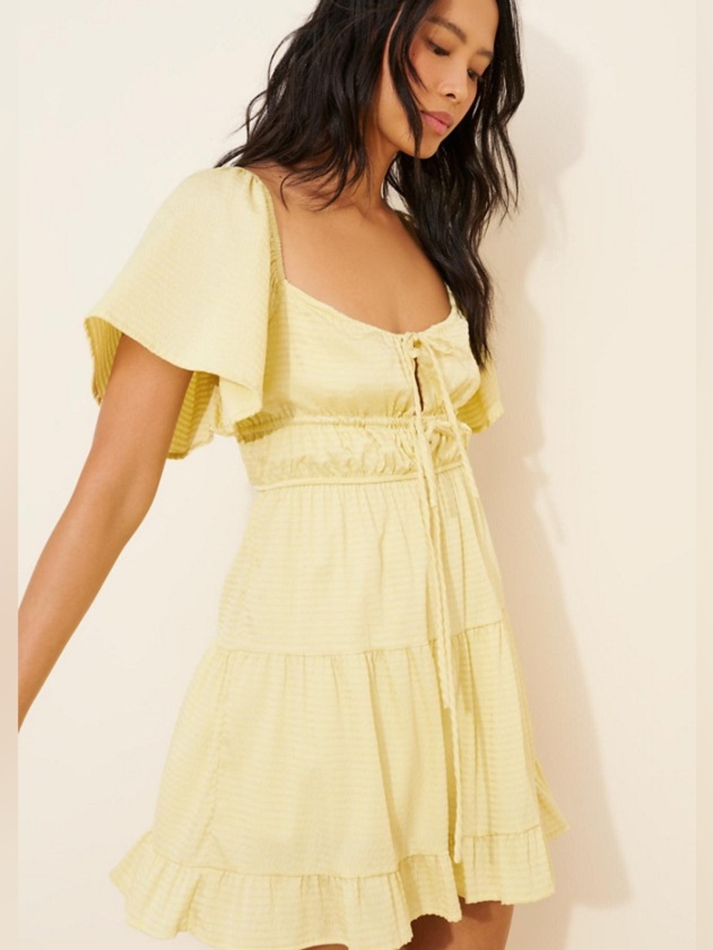 Line and Dot Revolve Karlie Mini Butter Yellow Dress Puff Sleeve Milkmaid XS